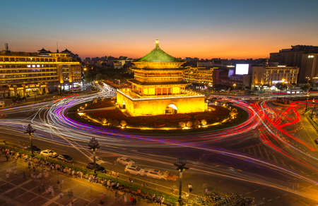 Xi'an Bell Tower at nightの写真素材