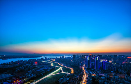 Under the sunset shores of the Yangtze Riverのeditorial素材