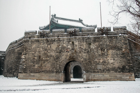 Close up view of an ancient architectural building during the winterのeditorial素材