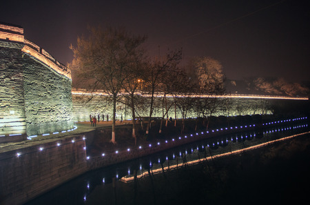 Jingzhou, ancient city wall, night sceneの写真素材