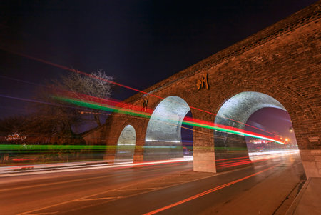 Jingzhou, ancient city wall, night sceneのeditorial素材