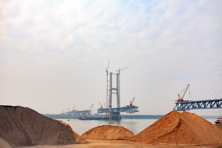 Jingzhou Yangtze River bridge construction site imageの写真素材