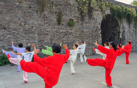 People exercise in the early morning at the ancient city wallのeditorial素材