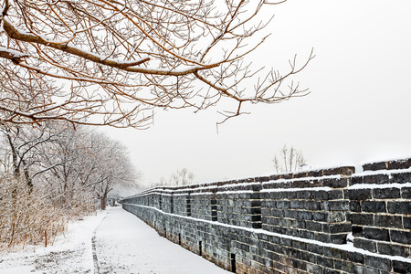 The winter snow is very beautiful at ancient city wallの写真素材