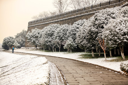 The ancient city of the winter snow is so beautifulの写真素材