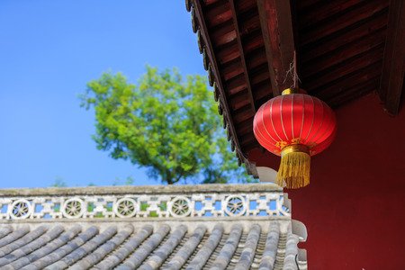 Temple with red lanternの写真素材