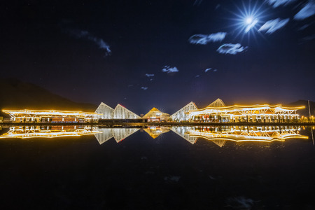 The lakeside buildingのeditorial素材