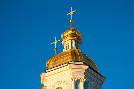 evening view of Nikolsky Cathedral on blue sky background. Russia Saint Petersburgの写真素材