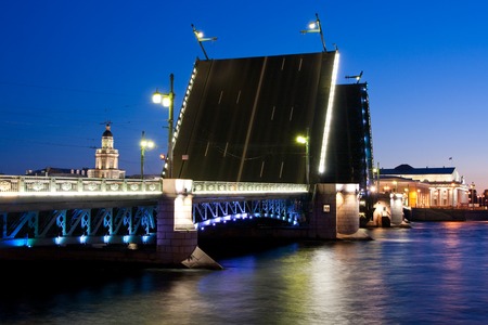 Divorced Palace Bridge during the White Nights view on Kuntskamera , St. Petersburg, Russia. July 3, 2010の写真素材