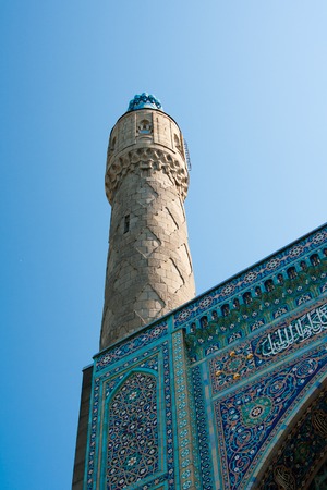 The cupola of St. Petersburg's cathedral mosque on the blue sky background. Ceramic pattern.の写真素材