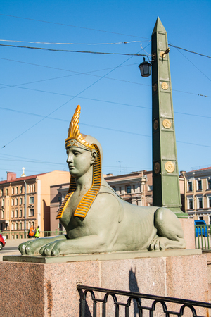 Sphinx of Egyptian bridge over the Fontanka river, Saint Petersburg, Russiaの写真素材