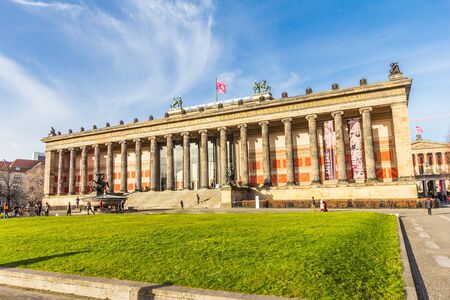 beautifull view of the Altes Museum Old Museum located on Museumsinsel Museum Island against the blue sky. UNESCO-designated World Heritage Site on Lustgarten, Berlin, Germanyのeditorial素材
