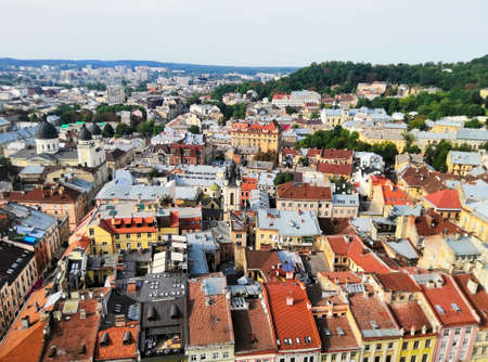 View of Lviv and rooftops from a heightの写真素材