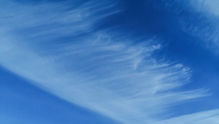 Beautiful, blue sky with feather clouds. Clouds in the blue sky.の写真素材