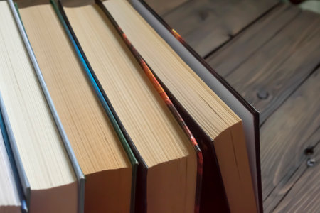 A lot of books lie together. The books lie close to each other. Business and training - books for students. A stack of books on a dlervian table.の写真素材