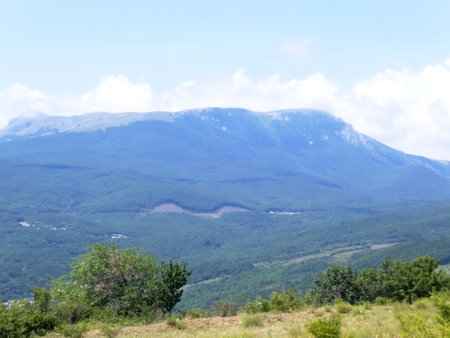 mountain view. Beautiful mountains with green trees. landscape in the mountains. high mountains go into the sky.の写真素材