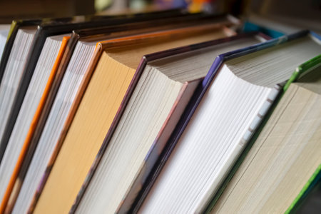 Several hardcover books are in the closet. Books are on the shelf.の写真素材
