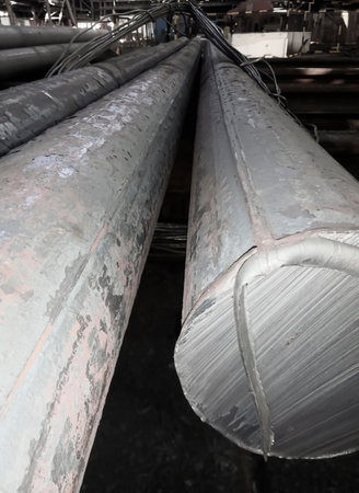Metal circle for work by workers in the factory. metallurgy. Work at a foundry metallurgical plant. Metal sorting before shipment.の写真素材
