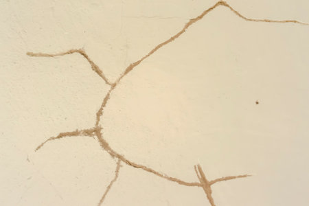 Drawing on the ceiling from peeling plaster. Plaster has been removed from the ceiling along the crack.の写真素材