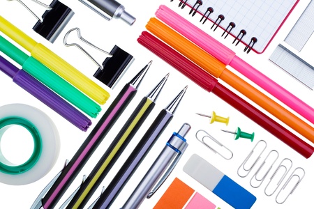 Stationery for office on a white backgroundの写真素材