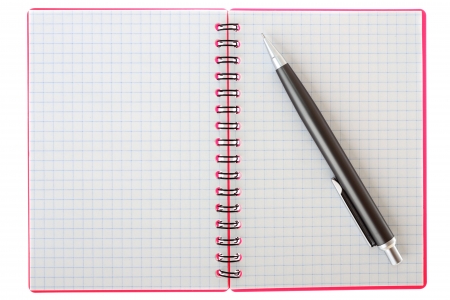 Notebook and pen on a white backgroundの写真素材