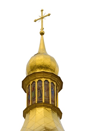 The golden dome of the church Sfiya Kiev on a white backgroundの写真素材