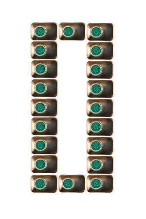 Sample zero numbers of metal on a white background closeupの写真素材