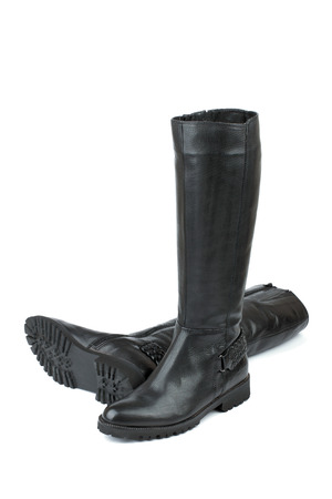 very beautiful and fashionable leather womens boots not isolatedの写真素材
