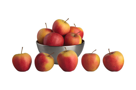 A lot of red apples close up on white backgroundの写真素材
