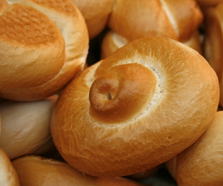 Fresh round buns in the bakeryの写真素材