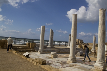 Caesarea Maritima (Greek: pa?????? ?a?s??e?a), called Caesarea Palaestina from 133 AD onwards, was a city and harbor built by Herod the Great about 2513 BC. Today, its ruins lie on the Mediterranean coast of Israelのeditorial素材