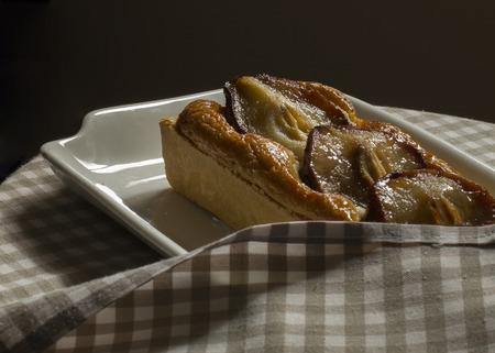 Homemade Organic Pear Pie Dessert - delicious pear cake view from aboveの写真素材