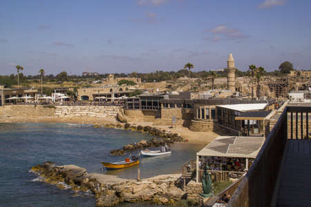 View to Old Port of Caesarea Maritima,Mediterranean coast of Israelのeditorial素材
