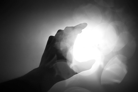 Hand on the light spot of sunlightの写真素材