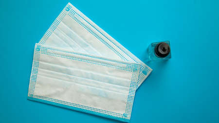 biosafety items for personal use and hand disinfection on unicolor backgroundの写真素材