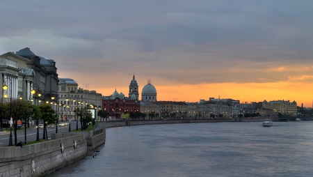 Sunset on the Neva river. St Petersburg russiaの写真素材