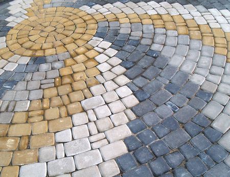 Concentric paving stones which can be used as texture or as a backgroundの写真素材