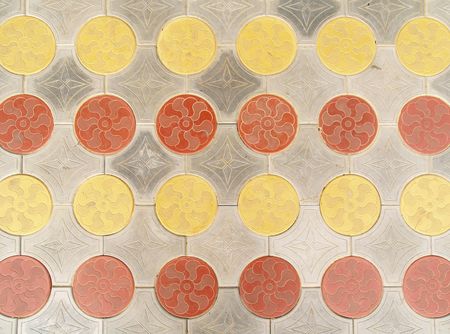 Colour round paving stones which can be used as texture or as a backgroundの写真素材