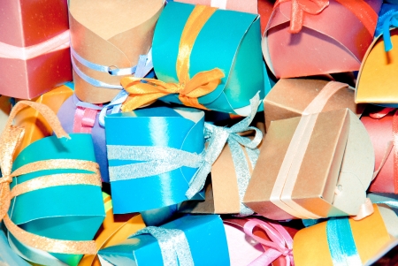 Lots of colorful gift boxes with armbands