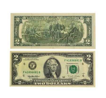 Two dollars bill isolated on white