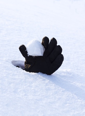 Glove buried in snow after avalanche in winterの写真素材