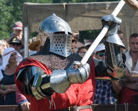 MINSK, BELARUS - JULY 25, 2015: Historical restoration of knightly fights of Battle of Grunwaldのeditorial素材