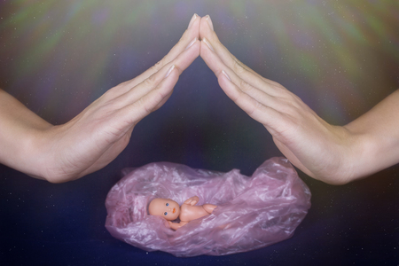 Hand protecting of embryo - Child Protection Conceptの写真素材