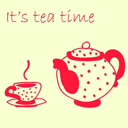 Red teapot and cup of teaのイラスト素材