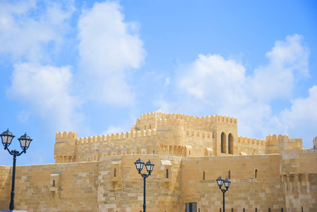The Qaitbay Citadel, the famous landmark in Alexandria located by the Mediterranean Sea. This area is believed that it used to be the location of the Pharos.の写真素材