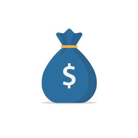 money bag icon with a dollar sign. flat money bag in cartoon style. stock vector illustration isolated on white background.10 eps.のイラスト素材
