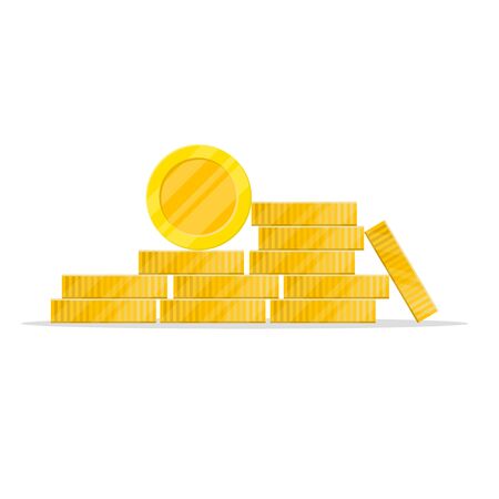 stack of coins in a flat style.golden pile of penny money, pile of treasures, stock vector isolated on white background.10 eps.のイラスト素材