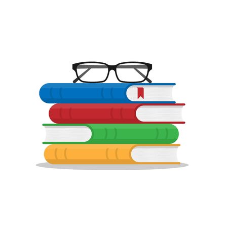 Stack of books isolated on a white background.Glasses. Pile of books vector illustration. Stack of books icon in flat style.のイラスト素材
