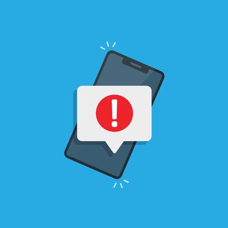 notification on the smartphone screen of an error. Exclamation point.stock vector illustration.のイラスト素材