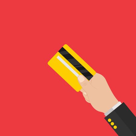 Hand holding credit card. Credit card back side. Modern flat design. Vector illustration.10 eps.のイラスト素材